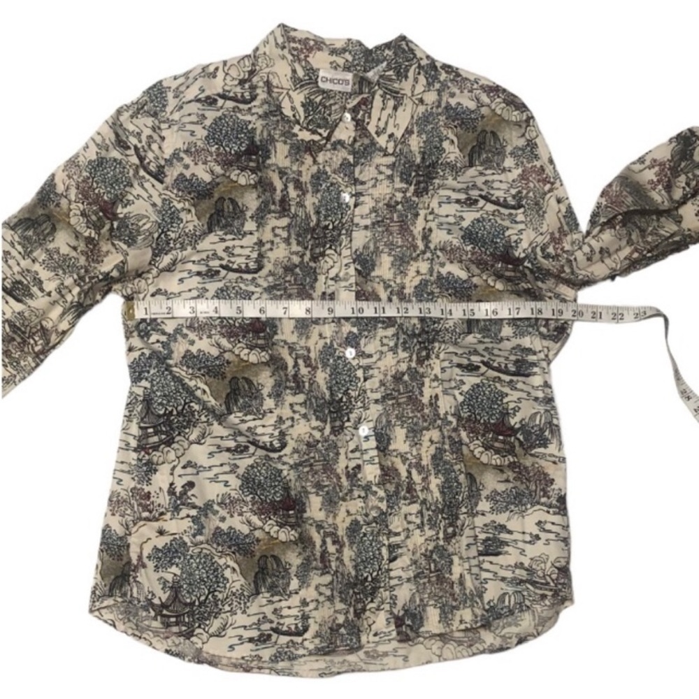 CHICO’S Asian Garden Print Button Down SHIRT Size LARGE (Chico's Size 2) - Picture 9 of 14